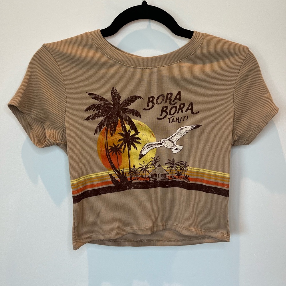 Forever 21 tan, bora bora, crop top tee